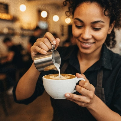Artisan barista preparing a specialty coffee in a cozy local Kew cafe