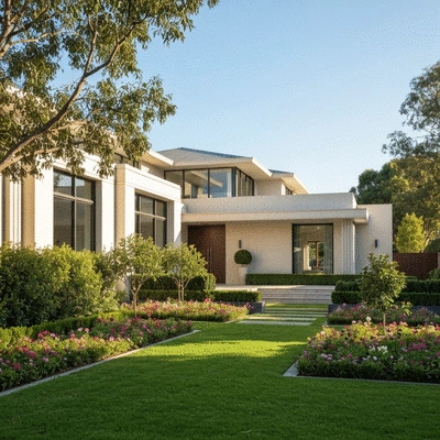 Modern luxury family home in Kew Melbourne with manicured garden