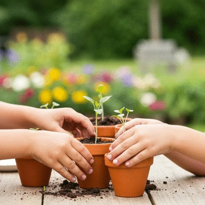 Children participating in a gardening workshop